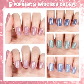 Press on Nails Short - 5 Styles Glossy Glitter Press on Nails Short Square, Soft Gel x Coat Nails False Nails, Bt Art Box Press On Nails in 16 Sizes -160PCS Soft Gel Fake Nails Kit