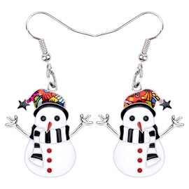 DUOWEI Alloy Enamel Christmas Snowman Earrings Festival Drop Dangle Jewelry For Women Girls Newyear Gifts black