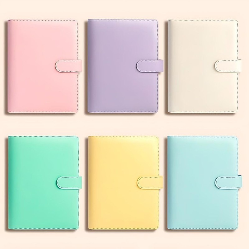 Vegaplace A5 Macaron Binder, 6-Hole PU Leather Notebook Binder, Durable,
