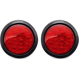 [ALL STAR TRUCK PARTS] 4" Inch Red 12 LED Round Stop/Turn/Tail Truck Trailer Light Kit with 3 wire Pigtail Plug & Grommet- Qty 2