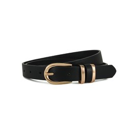 Tanpie Womens Belts for Jeans Pants, Casual Leather Waist Dress Belt with Gold Buckle 0.91" Width, Ladies Fashion Belts Black Medium