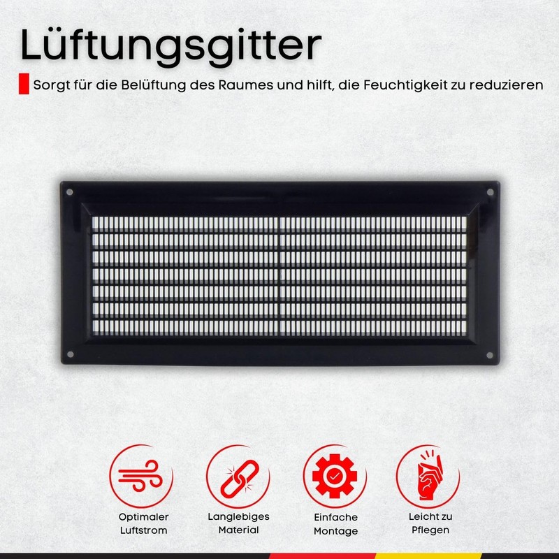 Steinberg14 Black Ventilation Grille, 300 x 130 mm, Plastic Exhaust