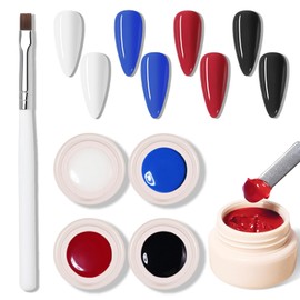 ArtiClaws 4 PCS Solid Nail Gel Polish Set, 4 Colors Nail Art Gel Paint Kit, Pudding Cream Gel Nail Polish with Brush for DIY Nail Art Design，06 White, 50 Red, 60 Black, 43 Blue