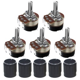 Molence 5PCS WH138 5K ohm Rotary Potentiometer with Switch, Single Turn Adjustable Resistance Speed Regulator with Alloy Knob