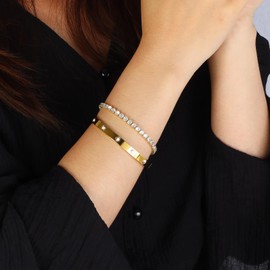 MILAKOO Tennis Bracelet Bangle Set for Women Ladies Zirconia Bangle Titanium Steel Bracelet Set 17 cm Friendship Bracelets for Mum Women Friend, Stainless Steel, No gemstone