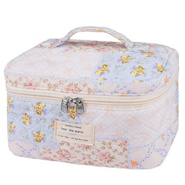 FDEETY Cosmetic Bag Women's Large Cotton Floral Makeup Bag Toiletry Bag Make Up Bag Cosmetic Bag Makeup Bag for Travel, Purple