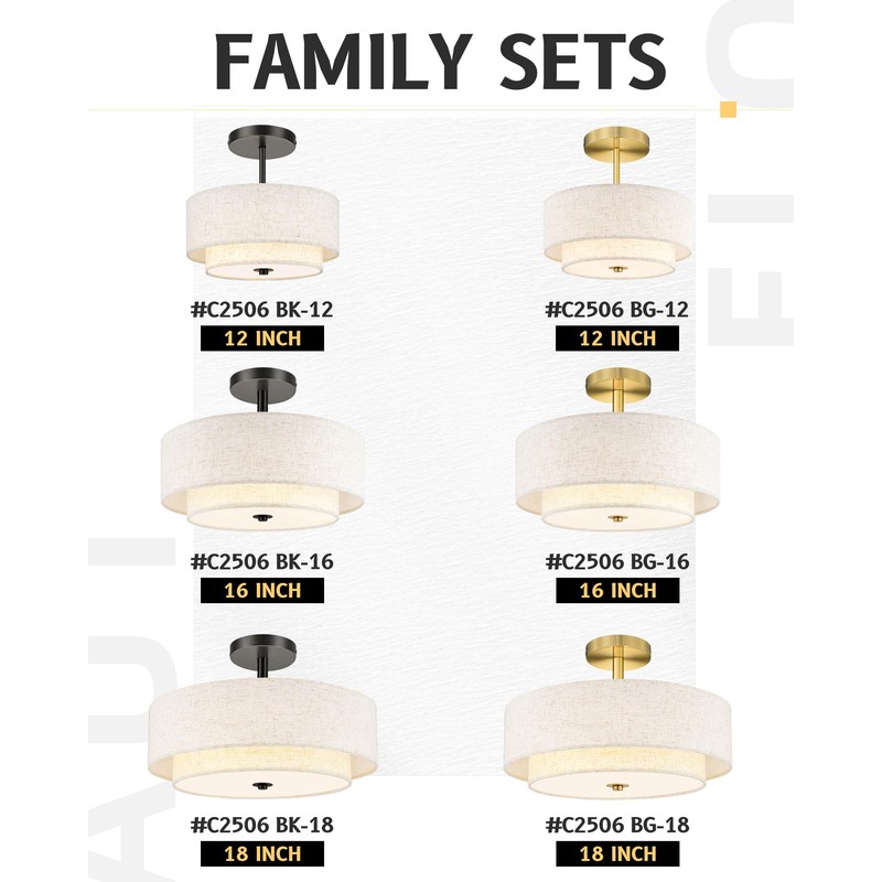 AUTELO Semi Flush Mount Ceiling Light, 12" Gold Light Fixtures