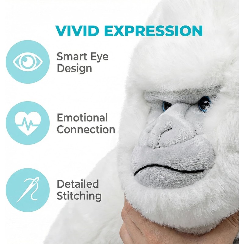 ZHONGXIN MADE Albino Gorilla Plush Toy, Realistic Albino Gorilla Stuffed
