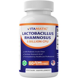 Vitamatic Vitamatic Lactobacillus Rhamnosus 5 Billion per DR Capsule (10 Billion Per 2 Capsules) - 60 Count - Advanced Digestive & Immune Support - Made with Prebiotic Inulin Fiber