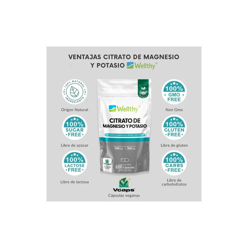 Wellthy Citrato De Magnesio Y Citrato De Potasio 220caps Sin
