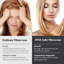 Fittia Satin Pillowcase 2 Pack, Silk Satin Pillow Cases for Hair and Skin with Zipper, Machine Washable, Grey, Queen, 20''x30''