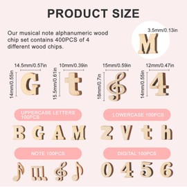 Pack of 400 Uppercase and Lowercase Wooden Letters Small Wooden Numbers Small Wooden Music Notes Letters Wooden Letters for Crafts for Teaching Music Counting DIY Decoration
