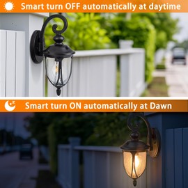 JYZ Dusk to Dawn Outdoor Wall Lantern, 16 Inch Exterior Wall Sconce Light with Clear Glass, Weatherproof Wall Mount Fixture for Front Porch, Doorway, Garage, Patio, Backyard JYOWL04