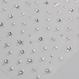 Silver Star Nail Decals 5D Embossed Self-Adhesive Nail Stickers Stars Nail Art Stickers Shiny Rhinestones Nail Design Star Sticker for Nails DIY Decorations Nail Decals Women Manicure 1Sheet