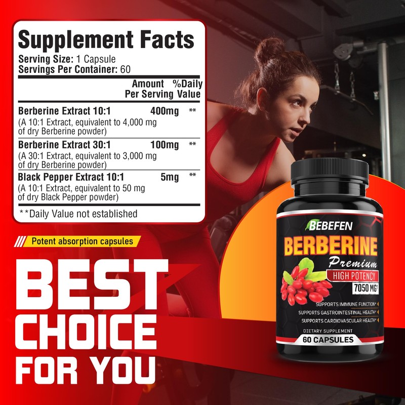 Berberine Extract Capsules - 7050mg Formula Pills with Black Pepper
