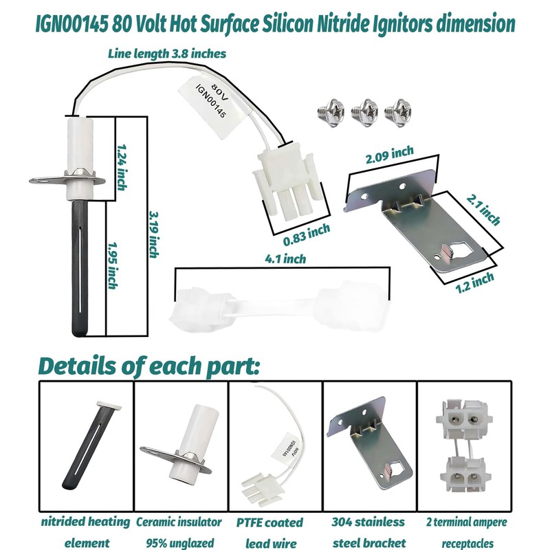 80 Volt IGN00145 Furnace Ignitors Fits Trane IGN145 with Mounting