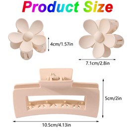 Mtxorvix Hair Claw Clips, 8 Pcs Large Hair Claw Clips, Non-slip Big Claw Clips, Flower Hair Clips, Neutral Colors Hair Clips, Multi Color Hair Accessories for Women Girls, Hair Styling