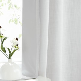 White Pinch Pleated Full Blackout Curtains Linen Texture Thermal Insulated Window Treatment Panel 84 Inch Long for Living Room Bedroom Noise Reducing Back Tab Drapes with Hooks, 1 Panel, 60"Wx84"L