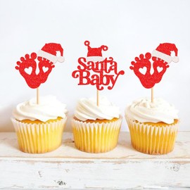 Keaziu - Paquete de 24 piezas de decoración para cupcakes de Navidad para bebé, diseño de Papá Noel, diseño de tartas, diseño de Papá Noel