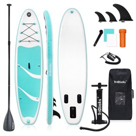 Triclicks 10ft Inflatable Paddle Board with Stable 30in Wide Design | Non-Slip EVA Deck | Lightweight Yoga SUP Board for Adults Youth | Stand Up Paddle Board with Backpack Pump Paddle Leash Repair Kit