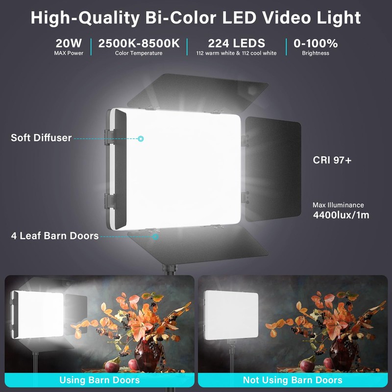 Unicucp 2 Pack LED Video Lighting Kits with Barndoor, Studio