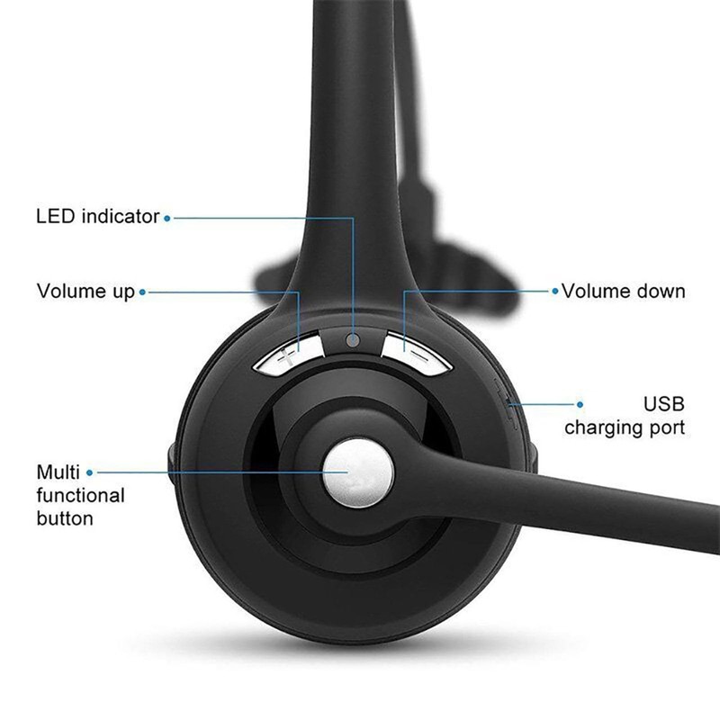 Trucker Bluetooth Headset, Single Ear Telephone Headset with Noise Cancelling