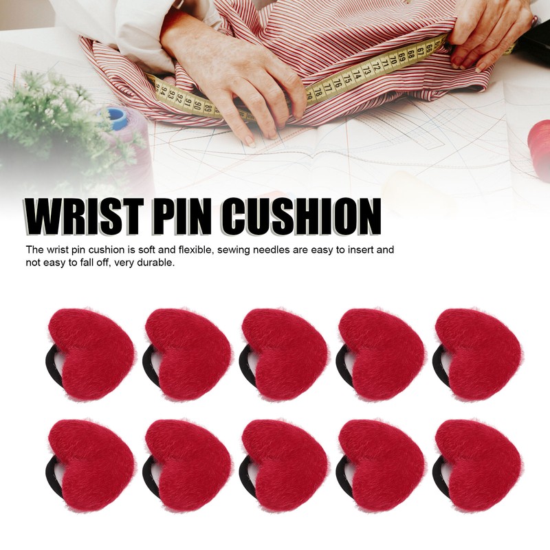 10pcs Wrist Pin Cushion Soft Elastic Heart Shaped Wearable Needle