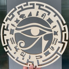 Egyptian Wall Decor 4 Pieces Wooden Wall Art Eye of Horus Evil Eyes Symbol Egypitan Artwork Ankh Of Isis With Open Wings and Pyramid Decor Home Decor for Living Room Sacred Geometry Wood Art