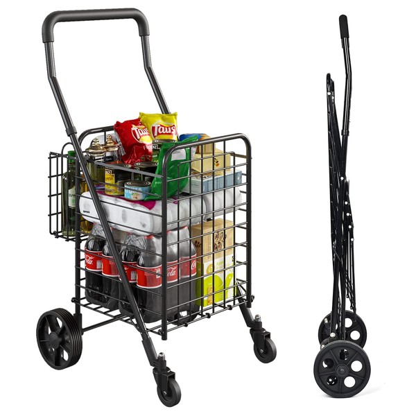 Siffler Grocery Shopping Cart with 360° Swivel Wheels Folding Utility