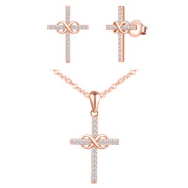 CPSLOVE Women's / Girls' Necklace Earrings, Elegant Infinity Symbol Cross Jewellery Sets, 925 Silver Necklace Pendant Earrings, Cross Necklace Pendant Earrings, Inlaid Zircon, Silver, Cubic Zirconia