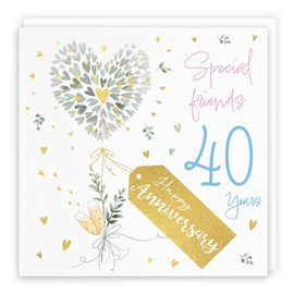 Hunts England - Special Friends 40th Anniversary Card - 40 Years - Contemporary Hearts - Gold Foil - Luxury 40th Wedding Anniversary Card For Special Friends - Milo's Gallery