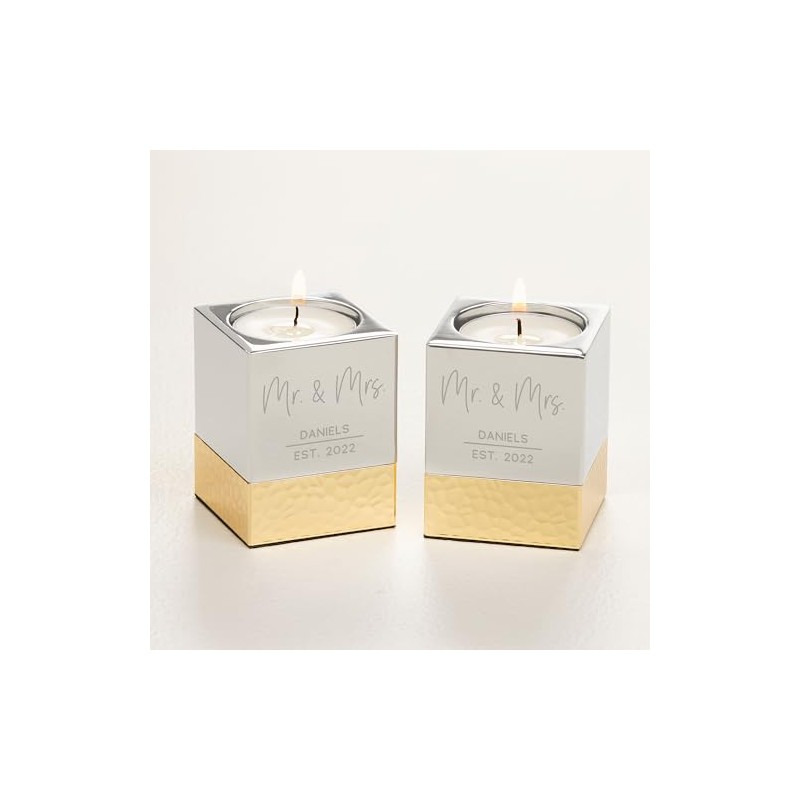 Personalization Universe Modern Wedding Engraved Silver & Gold Hammered Metal