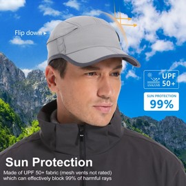 GADIEMKENSD Baseball Cap with Mesh Ventilation and Foldable Peak, Portable UPF50+ Sun Protection for Men and Women, lightgrey