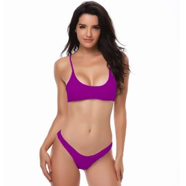 SherryDC - Traje de baño de bikini brasileño con cuello redondo y acolchado para mujer, Púrpura, Small
