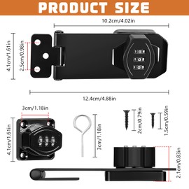 YOUNGSAY Pack of 2 Hasps with Combination Lock, 3-Digit Combination Lock with Screw, 4 Inch Security Hasp with Lock, Black Hasp for Door/Cabinets/Outdoor