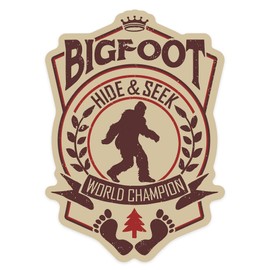 Die Cut Sticker Bigfoot, Hide and Seek World Champion, Contour Vinyl Sticker 3 to 6 inches, (Waterproof Decal for Cars, Water Bottles, Laptops, Coolers), Large