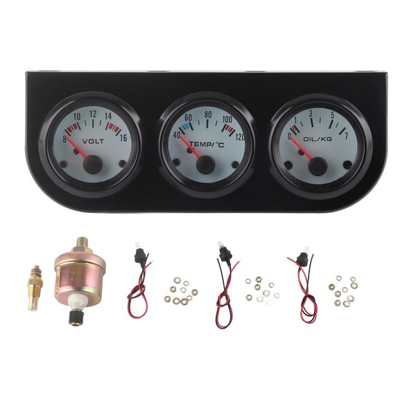 52mm Triple Gauge Kit Oil Volt Water Gauge 3 in