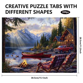 GLOBLELAND 300Pcs Canoe Lake View Wooden Jigsaw Puzzles for Adult Lake Sunset Colorful Unique Animal Shaped Jigsaw Puzzles for Adults Gifts Holiday Birthday Anniversary