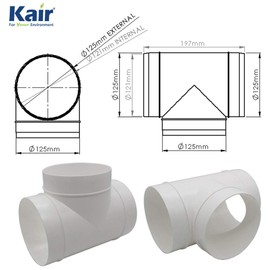 Kair Round Equal T-Piece 125mm - 5 inch Plastic Ducting Tee Junction Connector