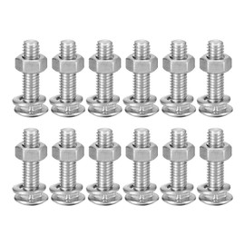 sourcing map M6x25mm Square Neck Carriage Bolts with Nuts & Washers, 12Set 304 Stainless Steel Round Head Square Neck Coach Bolt Screws, Silver Tone