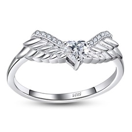 Ginger Lyne Collection Angel Wings Anniversary Band Ring Enhancer For Women Heart Cut Clear Cubic Zirconia Sterling Silver Fashion Jewelry