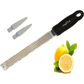 Citrus Lemon Zester & Cheese Grater by AdeptChef - Parmesan Cheese, Lemon, Ginger, Garlic, Vegetables, Fruits - Razor-sharp Stainless Steel Blade Protective Cover, Dishwasher Safe