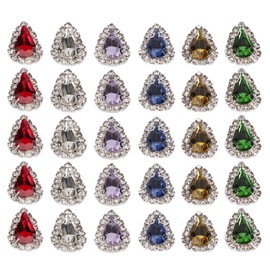 30pcs Sew On Rhinestones 6 Colors DIY Handcraft Glass Rhinestone Claw Rhinestones with 4 Holes for Clothes Crafts