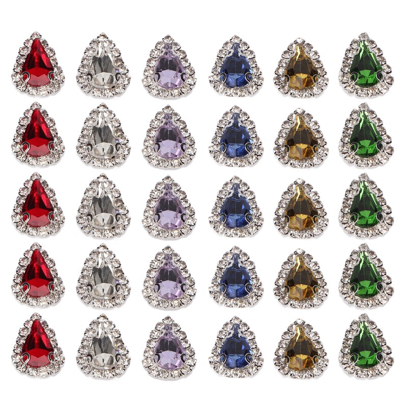 30pcs Sew On Rhinestones 6 Colors DIY Handcraft Glass Rhinestone
