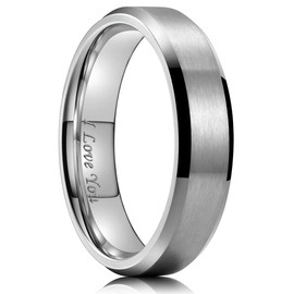 King Will 6mm Stainless Steel Ring Matte Finish & Polished Beveled Edge with I Love You 10