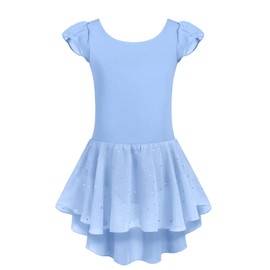 Arshiner Ballet Leotard, Children, Shoulder Ruffle Sleeves, Ballet Costume, Criss Cross Back, Chiffon Skirt, Cotton Fabric, Solid Color, Dance Skirt, Kids, Juniors, Rhythmic Gymnastics, Lessons,