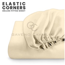 Polycotton Double Fitted Sheet (135x190 cm) - Plain Bedding Bedsheets For Double Bed 25cm Deep - Anti Allergic Elastic Corner Bedsheet & Mattress Sheet - Cream