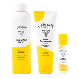 TUBBY TODD Tubby Todd Face and Body Mineral Protection Sunscreen Kit for Baby, Toddler and Kids - The Sun Bundle - Sunscreen Lotion 4 Fl Oz, Sunscreen Spray 6 Fl Oz and Sunstick 0.5 Oz - Fragrance-Free