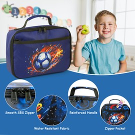 ZLIUCCR Kids Lunch Box for Boys Girls Insulated Lunch Bag Reusable Cooler Lunch Box for Toddler Child School Daycare Picnic (Soccer Ball Navy-blue)