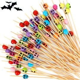 100 PCS Halloween Cocktail Picks,Skull Cocktail Toothpicks,Halloween Drink Decorations,Cupcake Picks for Birthday Party Trick or Treat Party Supplies,Colorful Sandwich Skewers Sticks